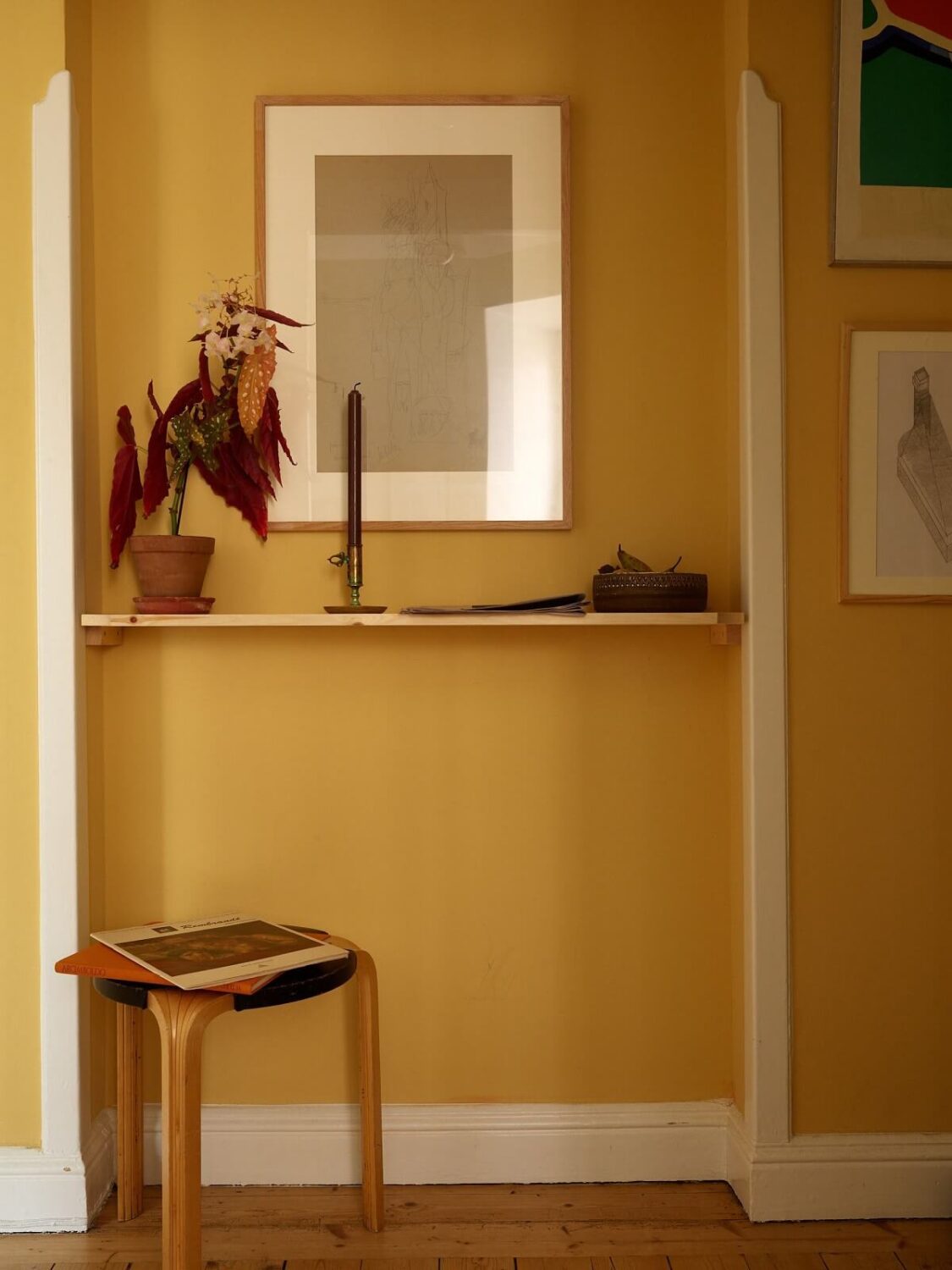 shelf yellow hallway