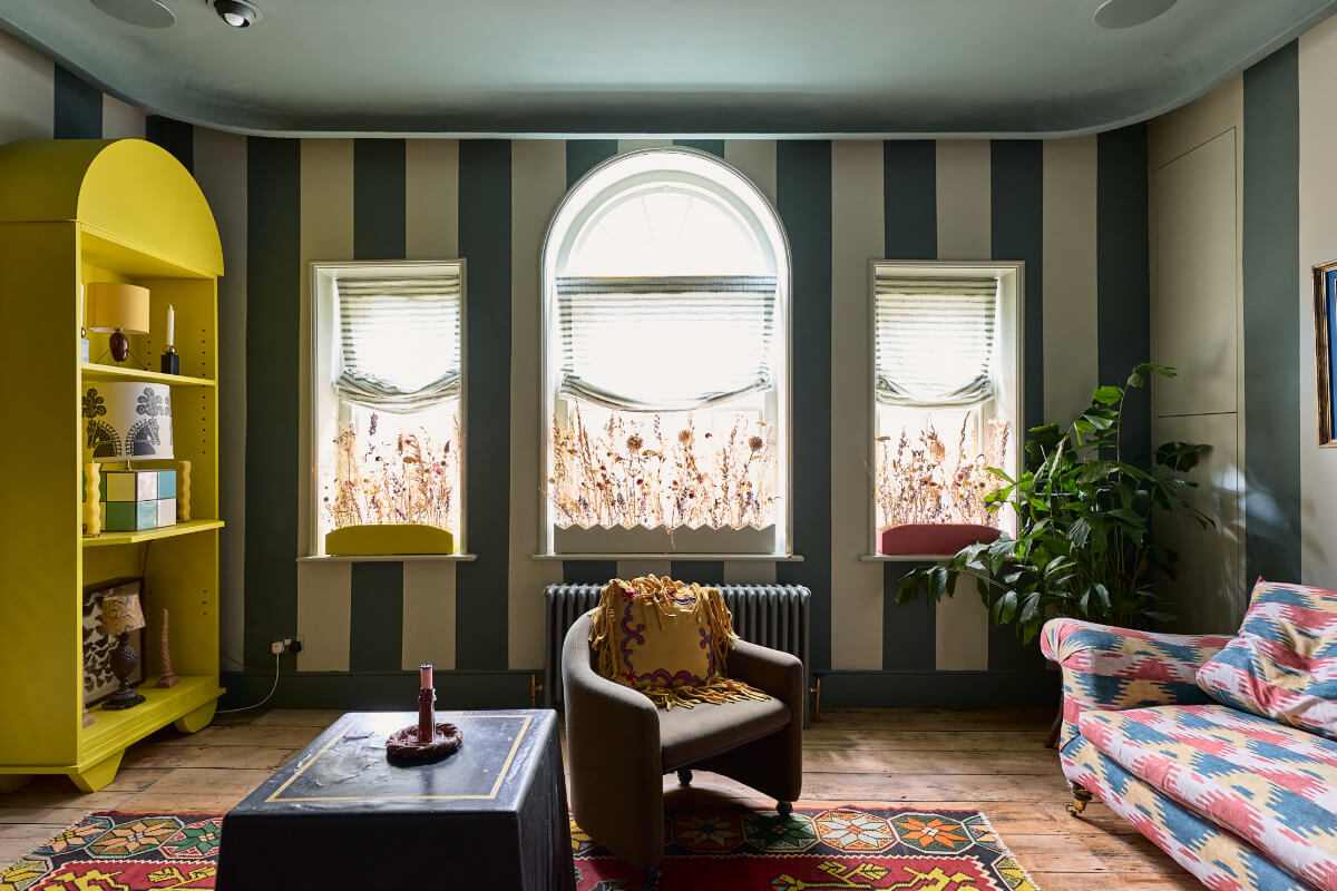sitting room striped walls