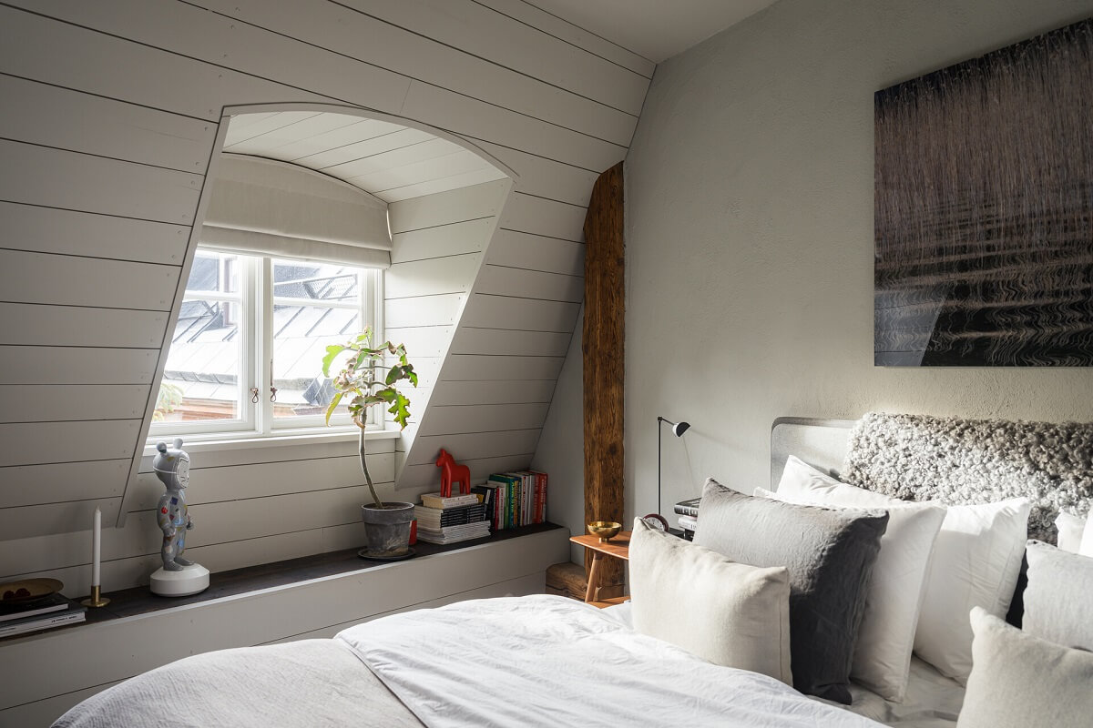slanted ceiling scandi bedroom