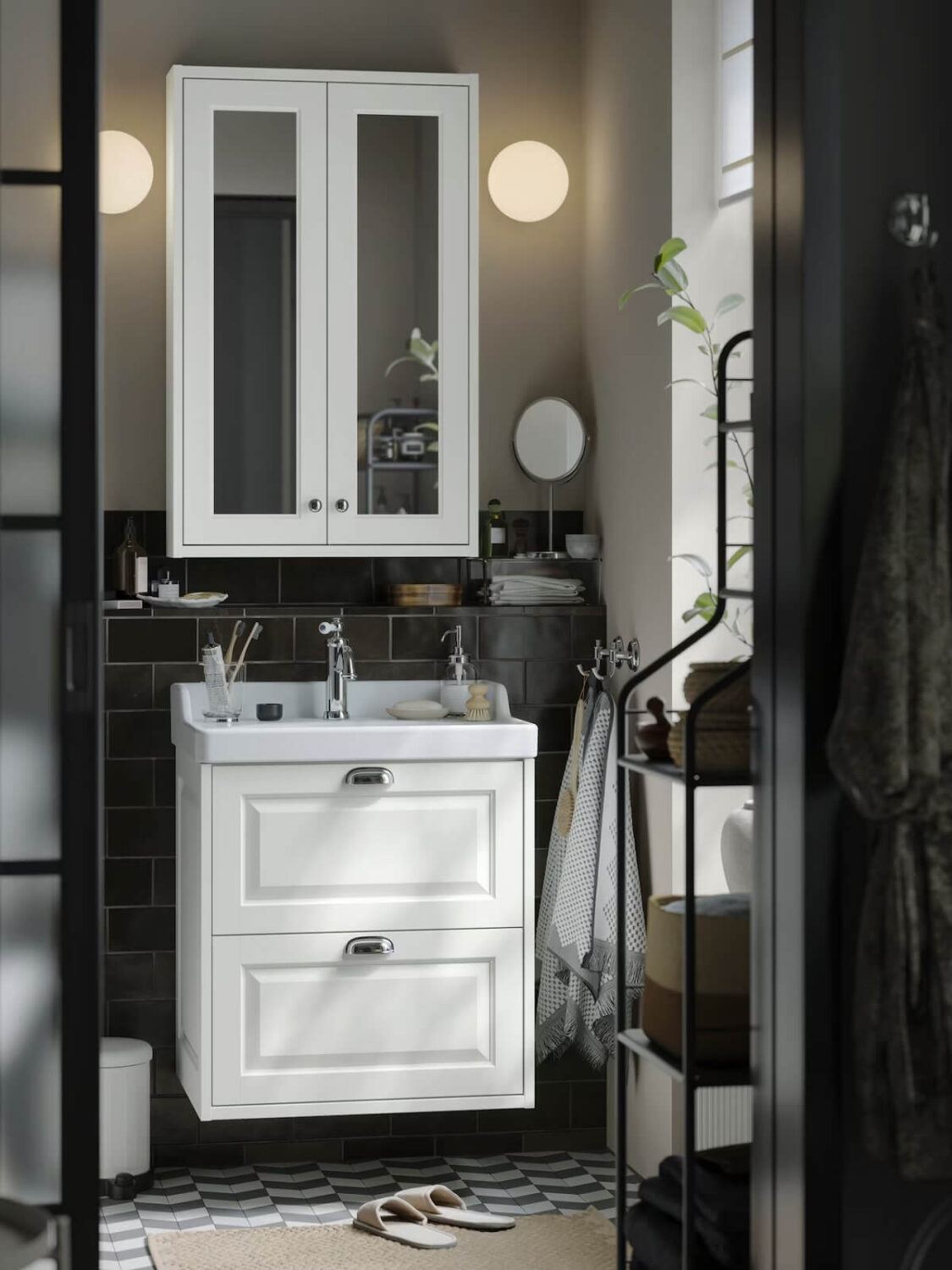 small ikea bathroom with black tiles nordroom