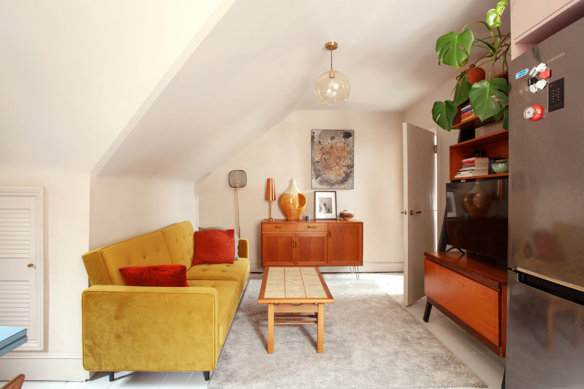small living room mustard yellow sofa
