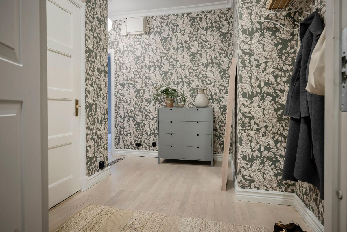 spacious wallpapered hall