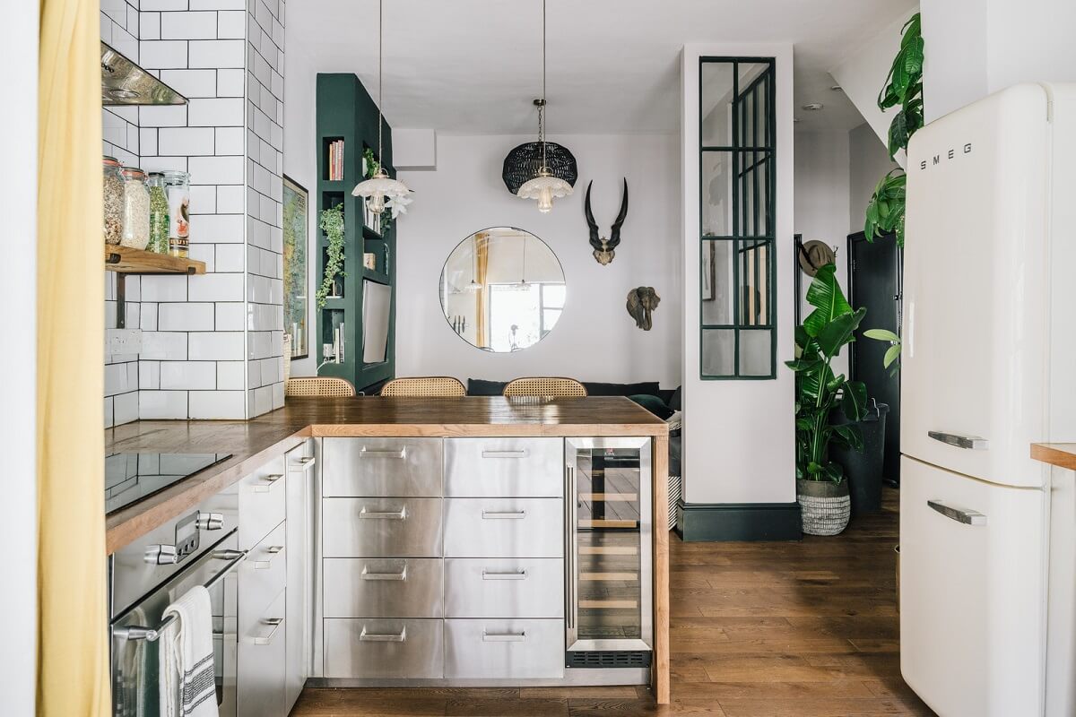 stainless steel kitchen in open plan living space