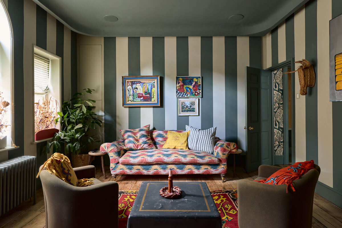striped wall living room