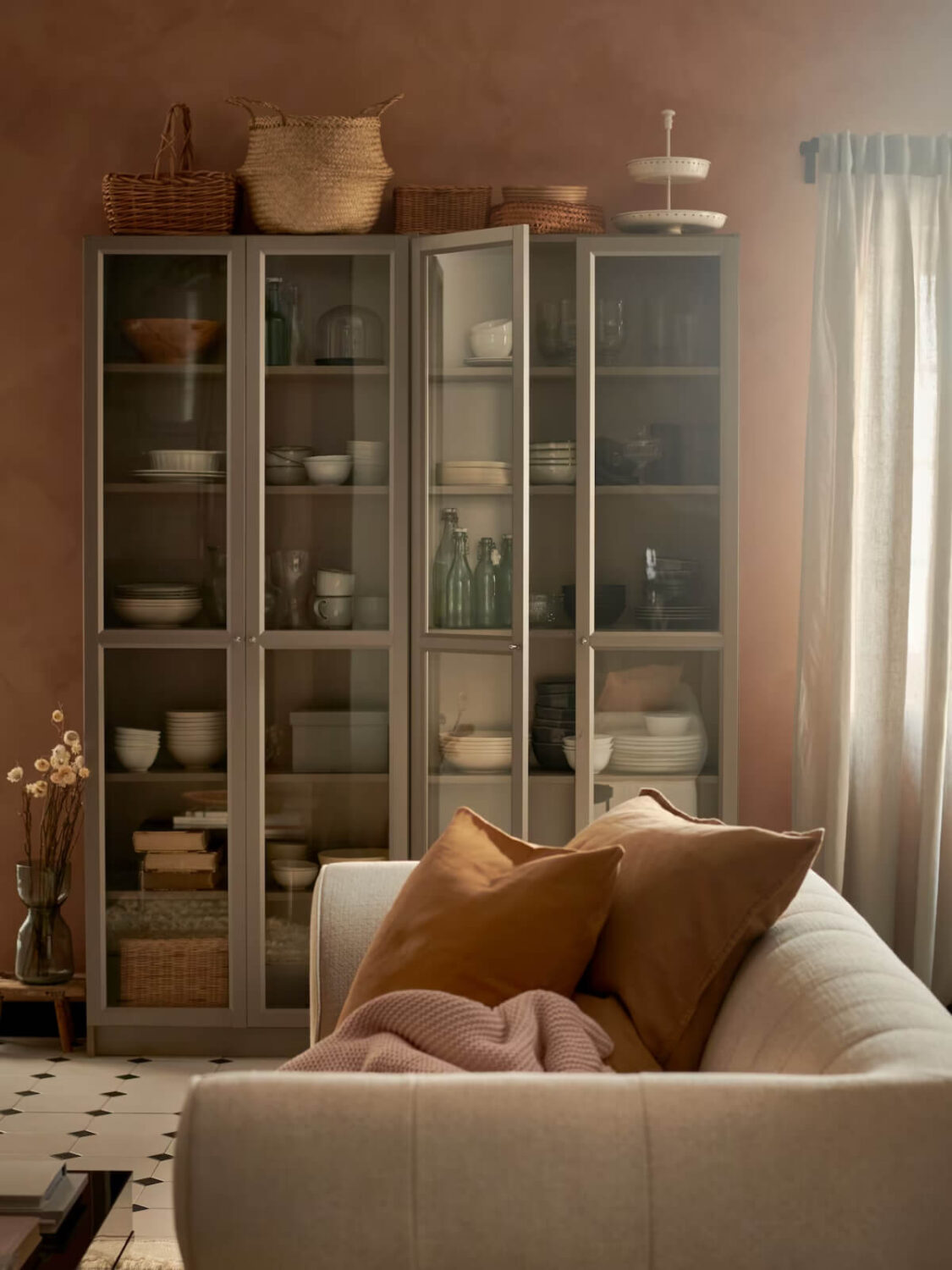 terracotta orange plaster wall living room nordroom