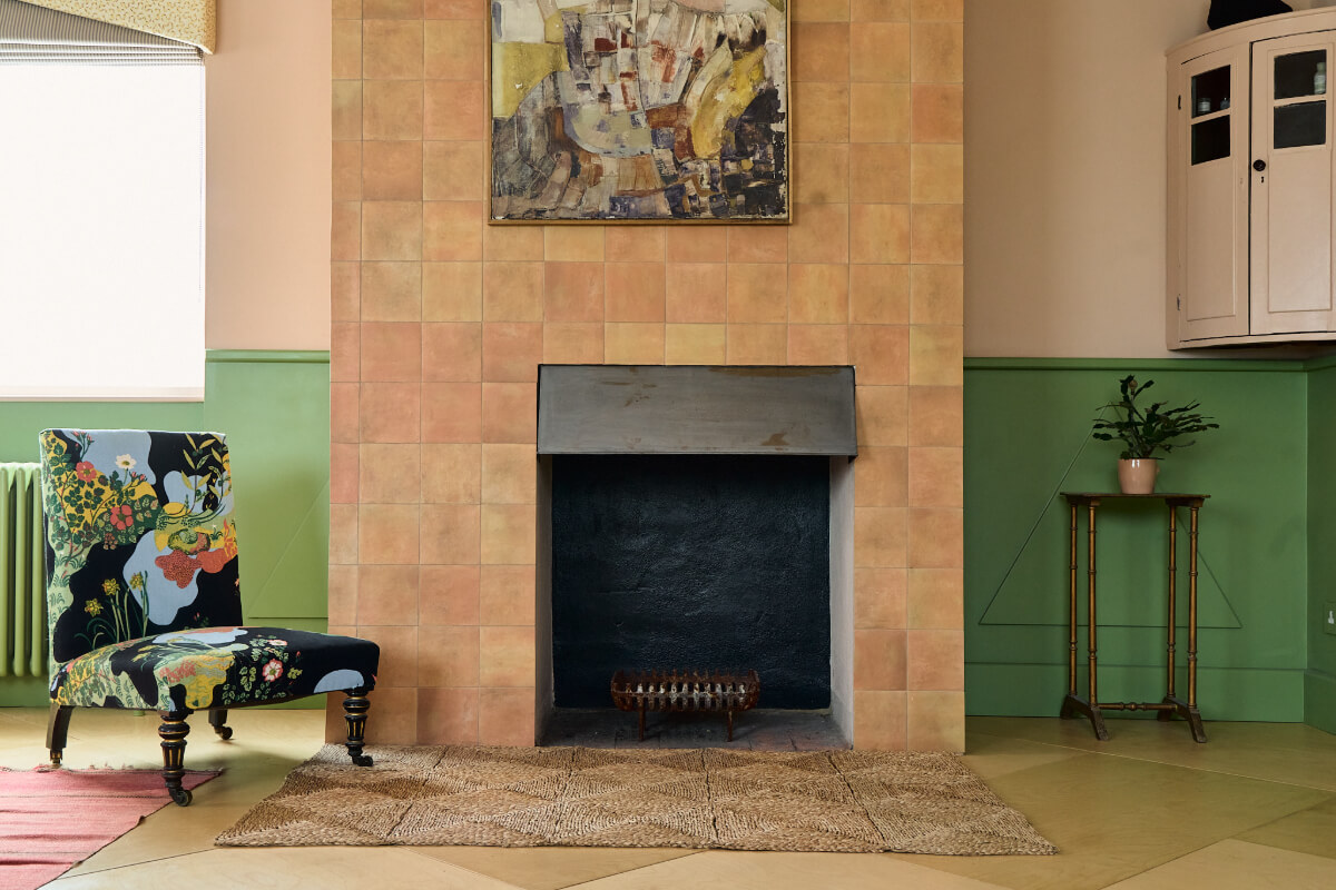 tiled fireplace mantel