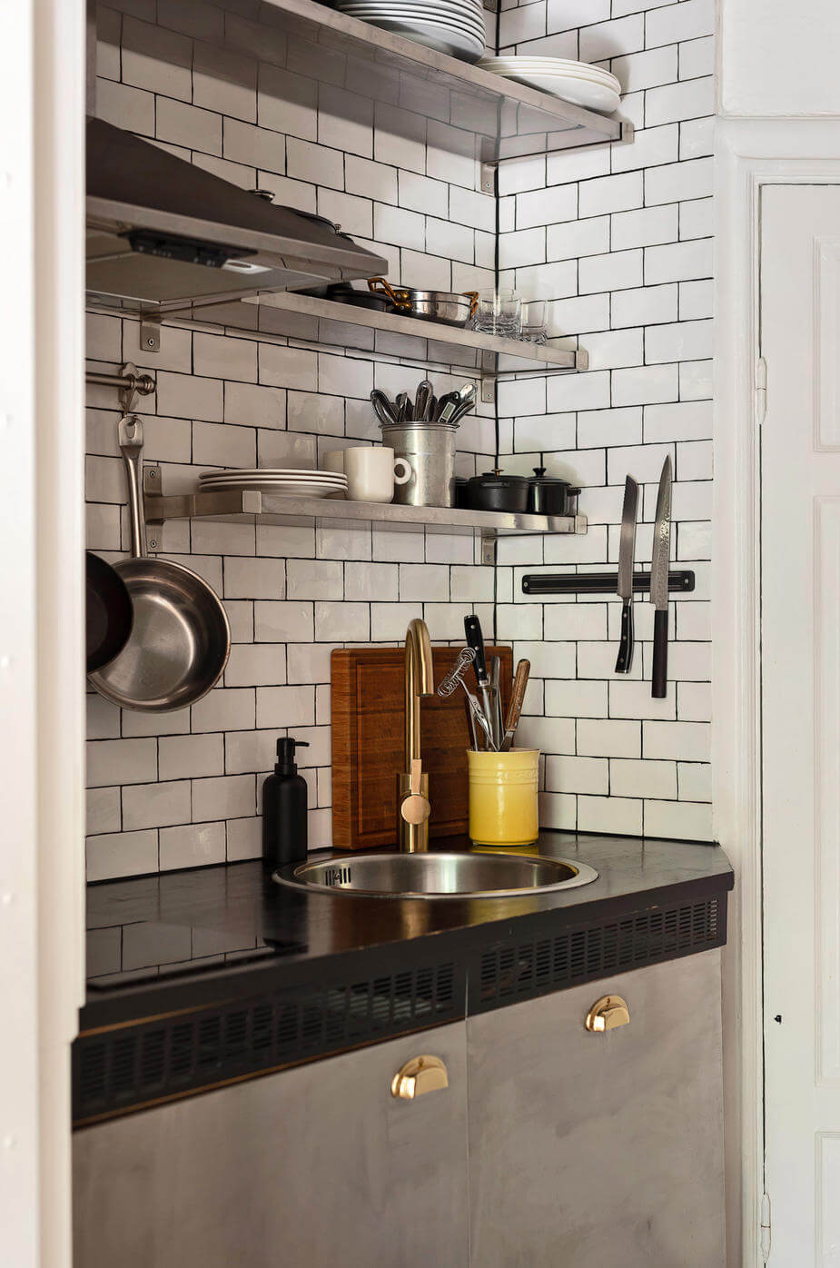 tiny stainless steel kitchen subway tiles