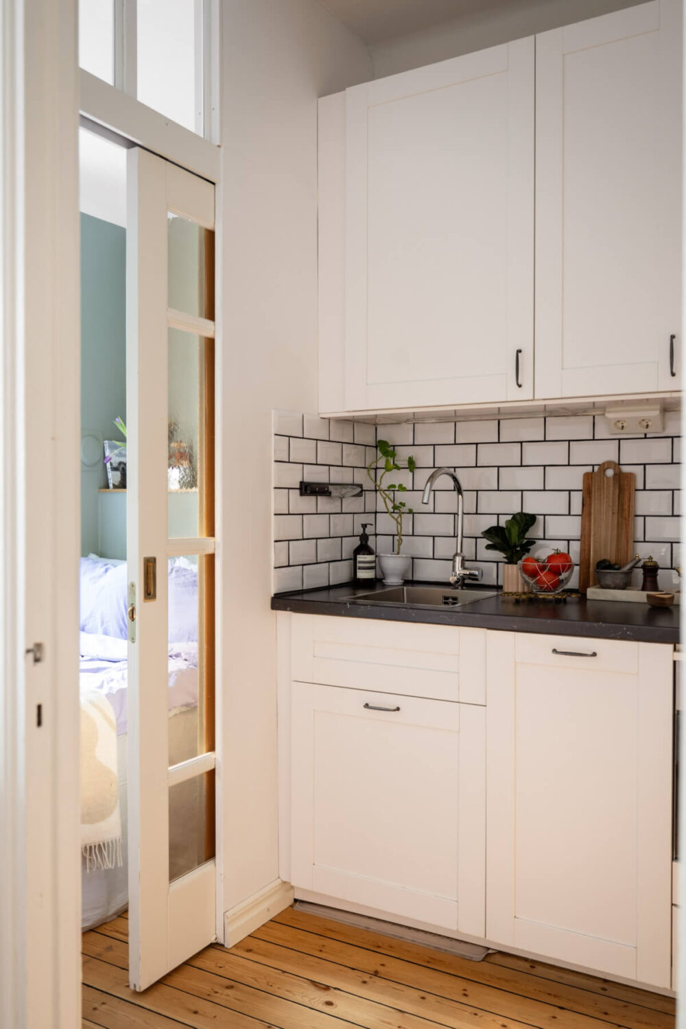 tiny white kitchen glass sliding door