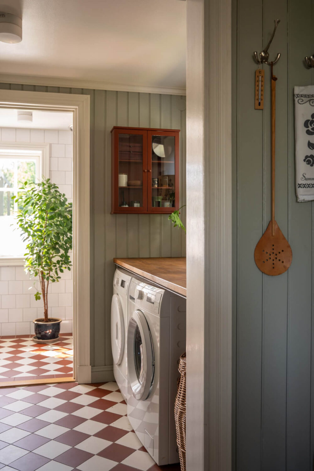 utility room checkerboard floor