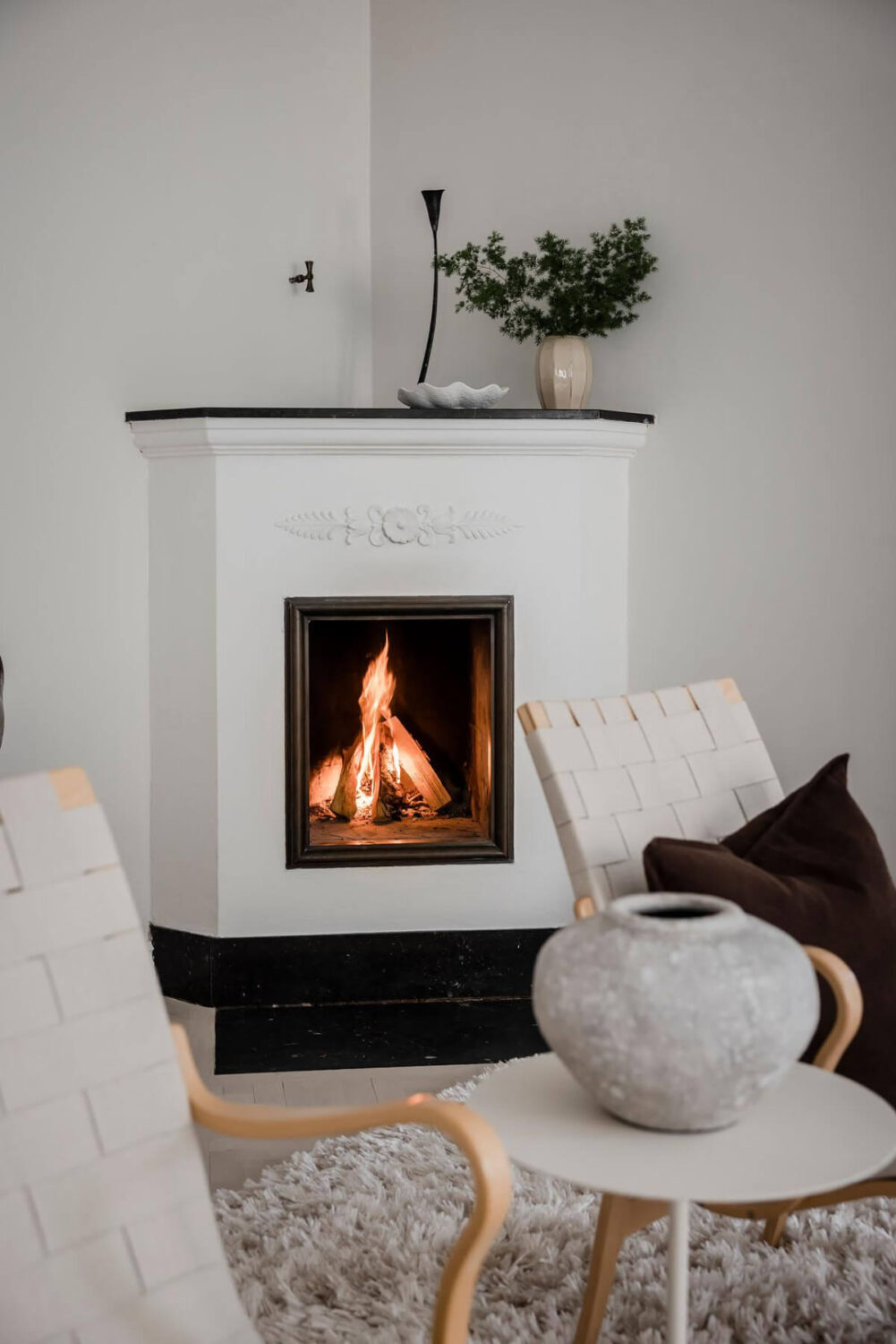 white fireplace