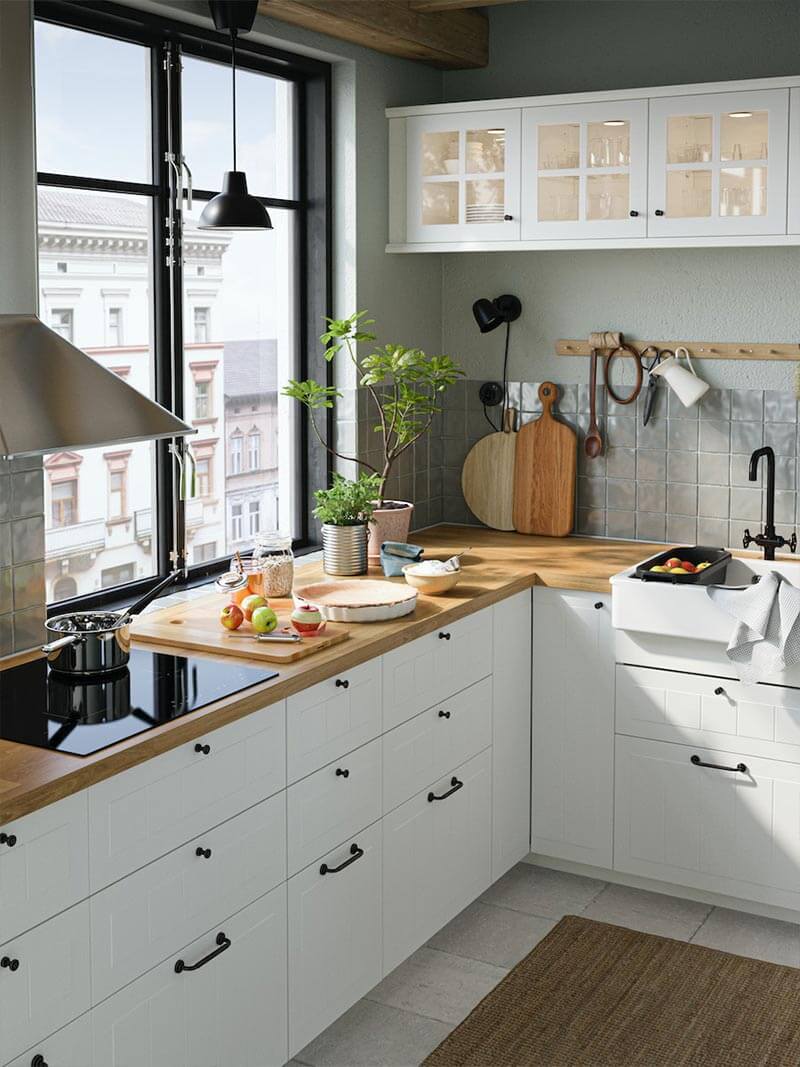 white ikea kitchen withw wooden worktop nordroom