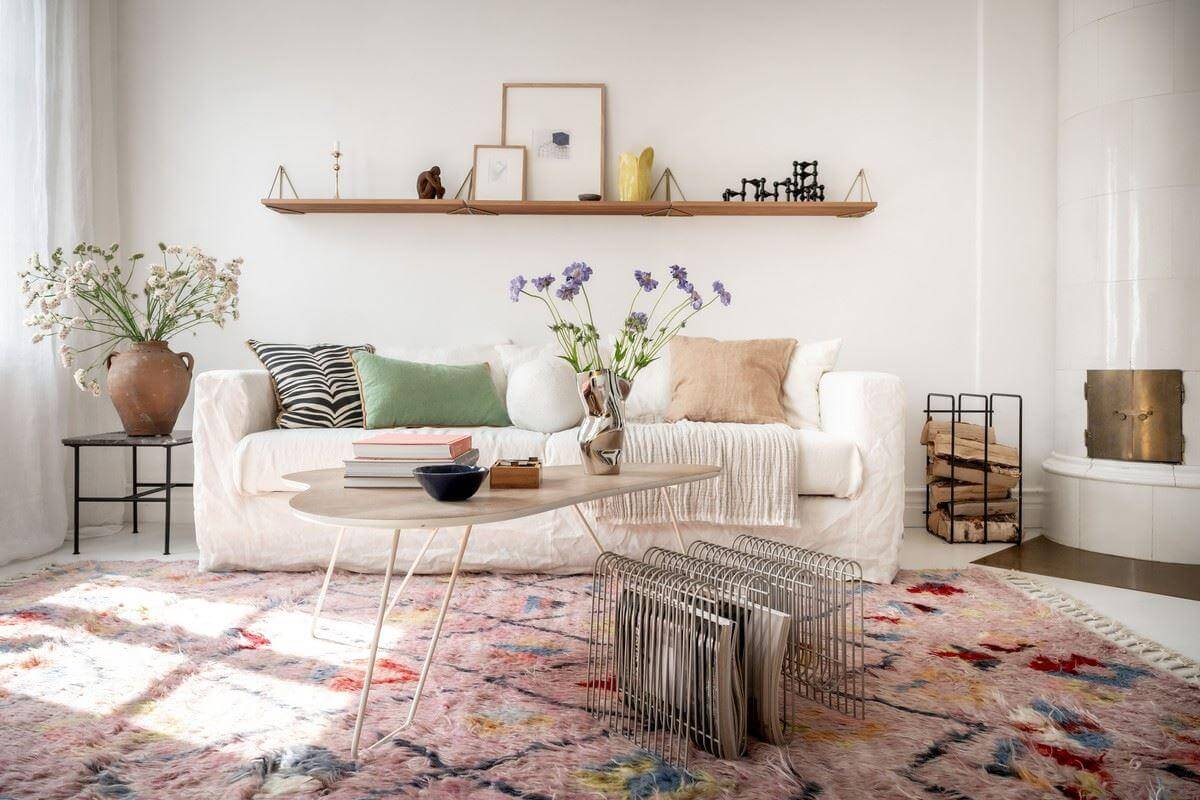 white sofa with shelf living room