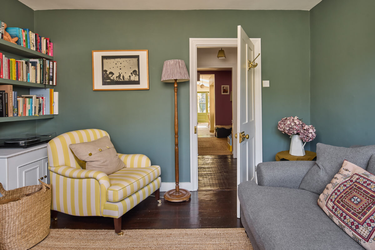 yellow striped armchair