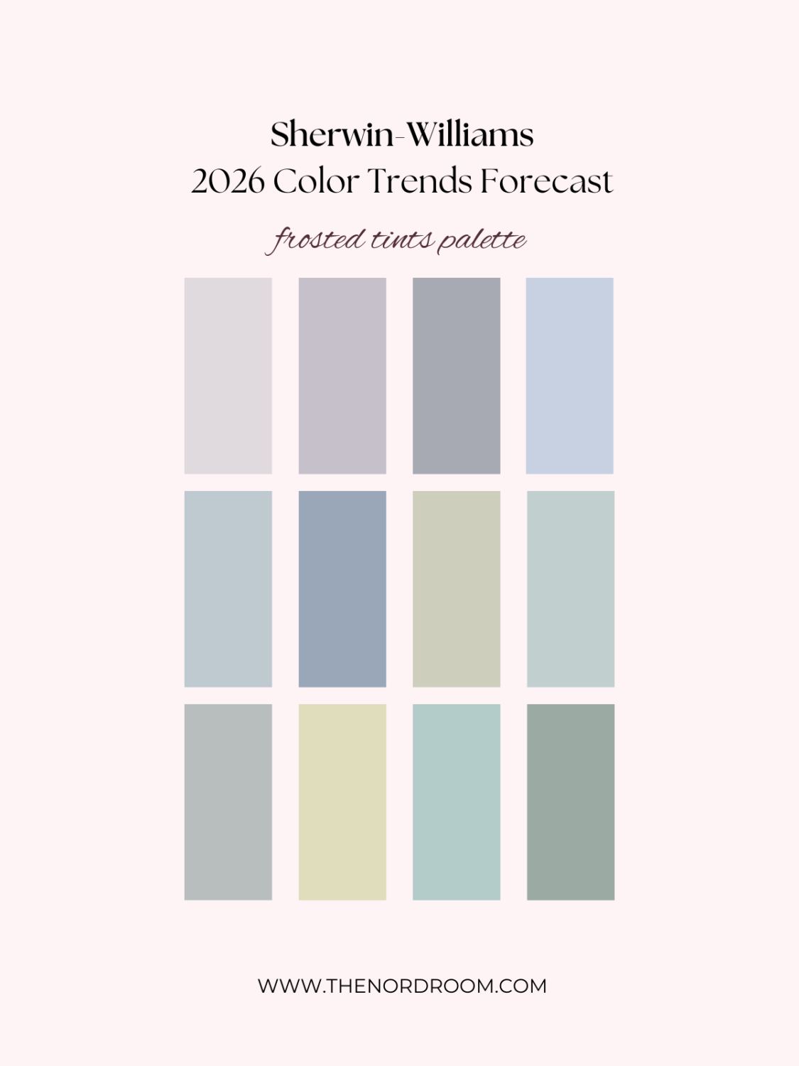 sherwin williams frosted tints color palette nordroom Sherwin-Williams Color Trends Forecast 2026