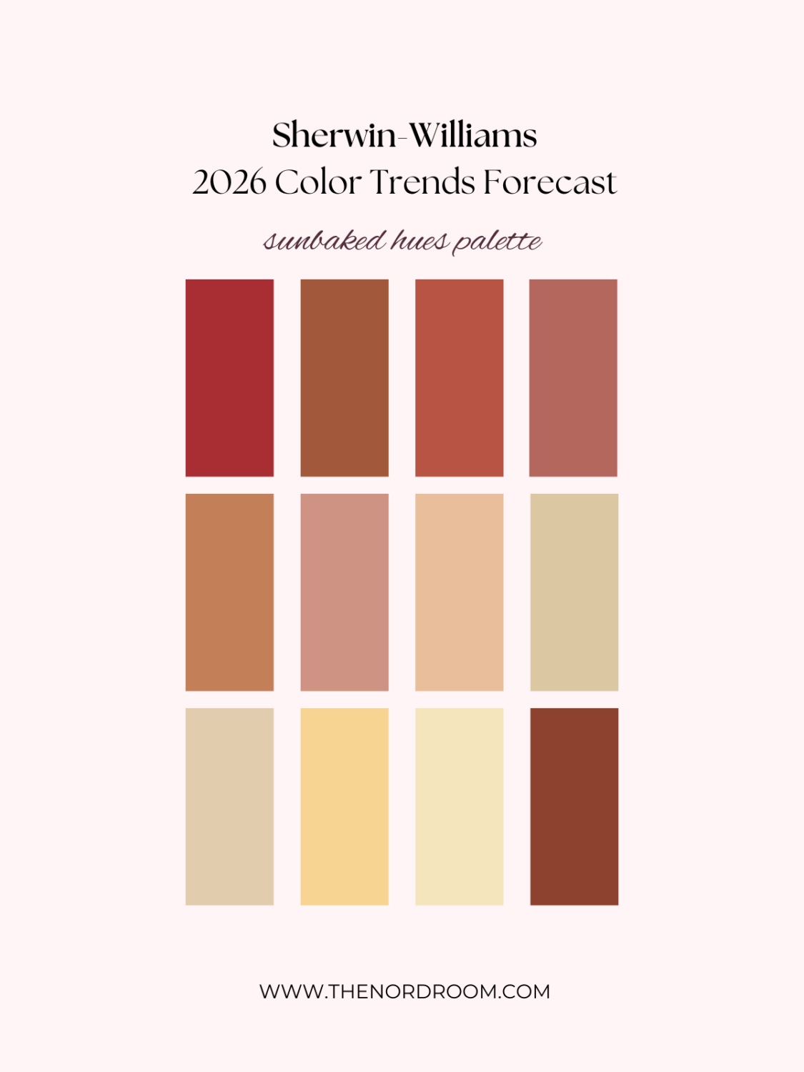 sherwin williams sunbaked hues color palette nordroom Sherwin-Williams Color Trends Forecast 2026