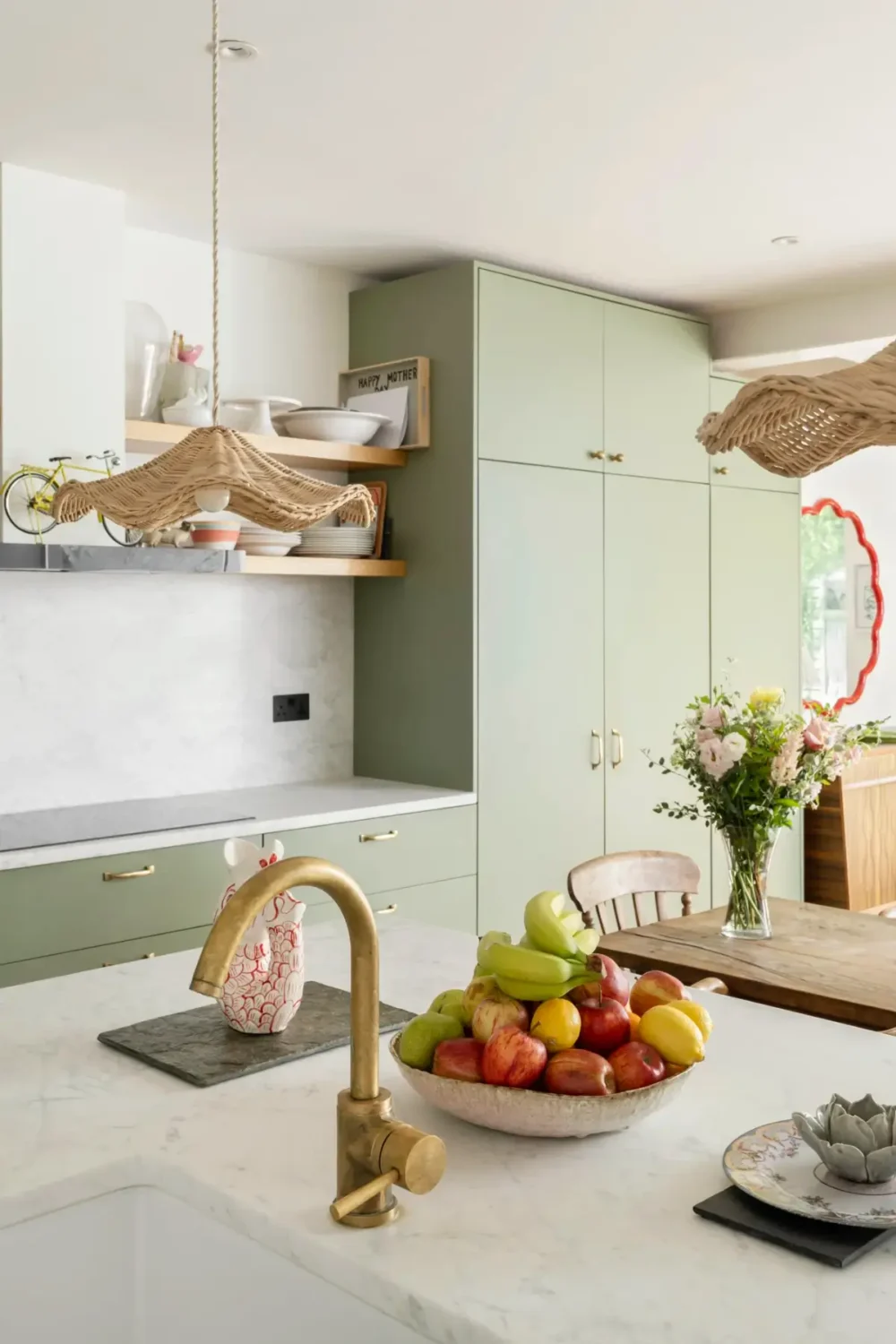 green kitchen brass fittings