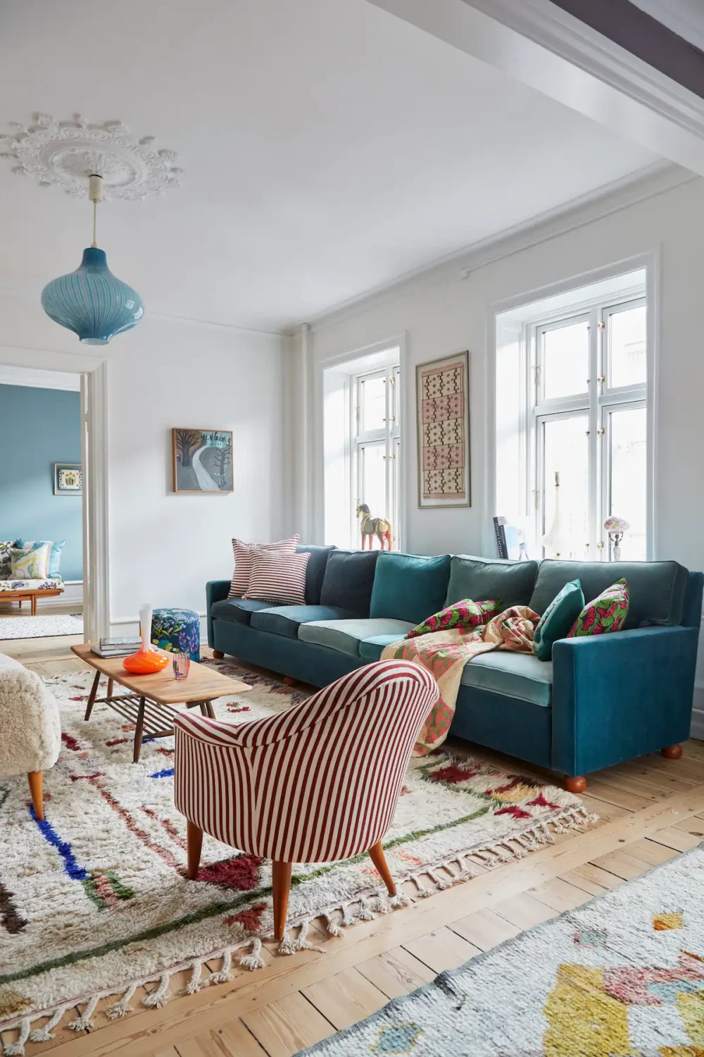 living room in colorful design apartment airbnb copenhagen