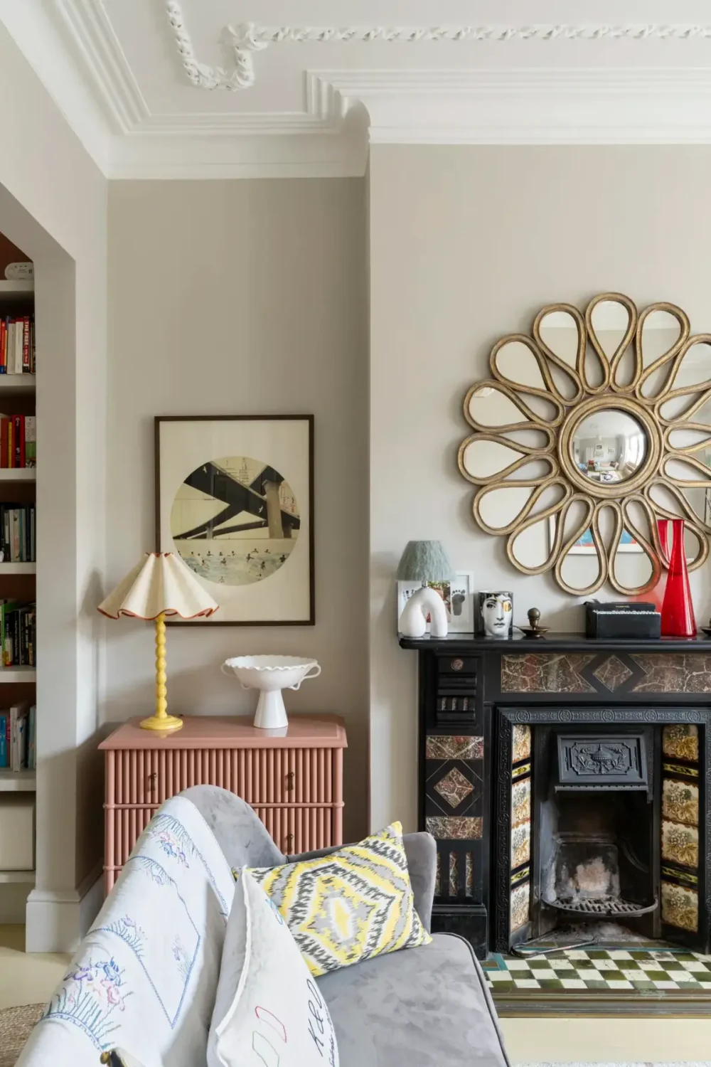 sitting room ornate fireplace