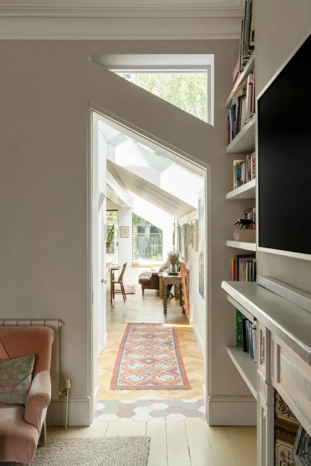 view into kitchen extension skylights
